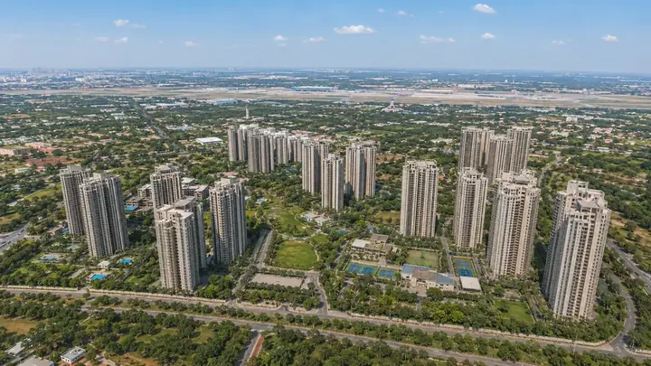 Prestige Kodagurki aerial view of the 107-acre integrated township at Devanahalli