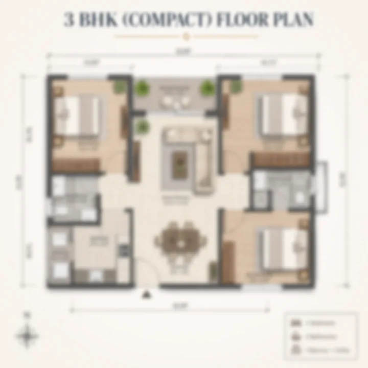 Prestige Kodagurki 3 BHK (Compact) floor plan layout Prestige Kodagurki 3 BHK (Compact) floor plan layout
